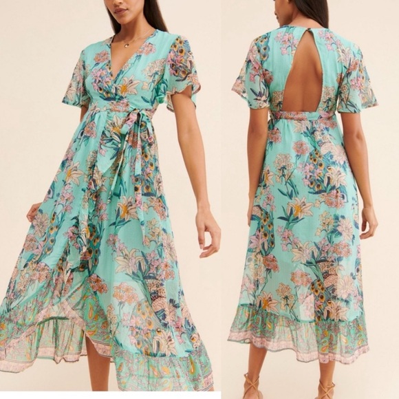 Free People Raga Botanic Midi Wrap Dress - Picture 1 of 8